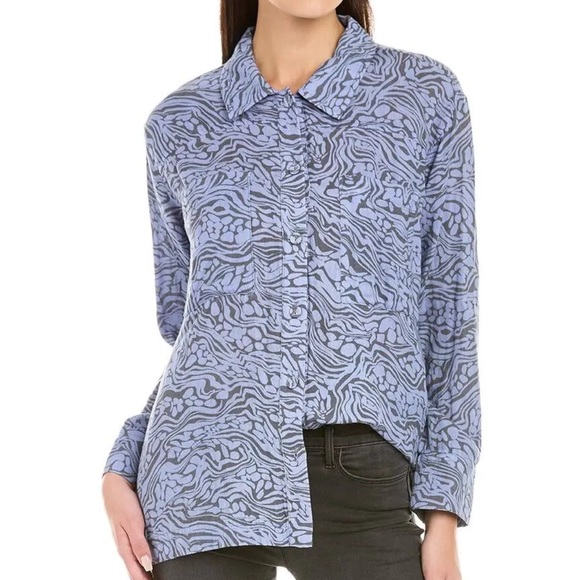 NWT Johnny Was Calme double pocket cotton Shacket blue and gray size S - Picture 1 of 4